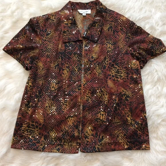 Miss Dorby vintage women’s size 12 open top collar sequin snake print pattern - Picture 8 of 8
